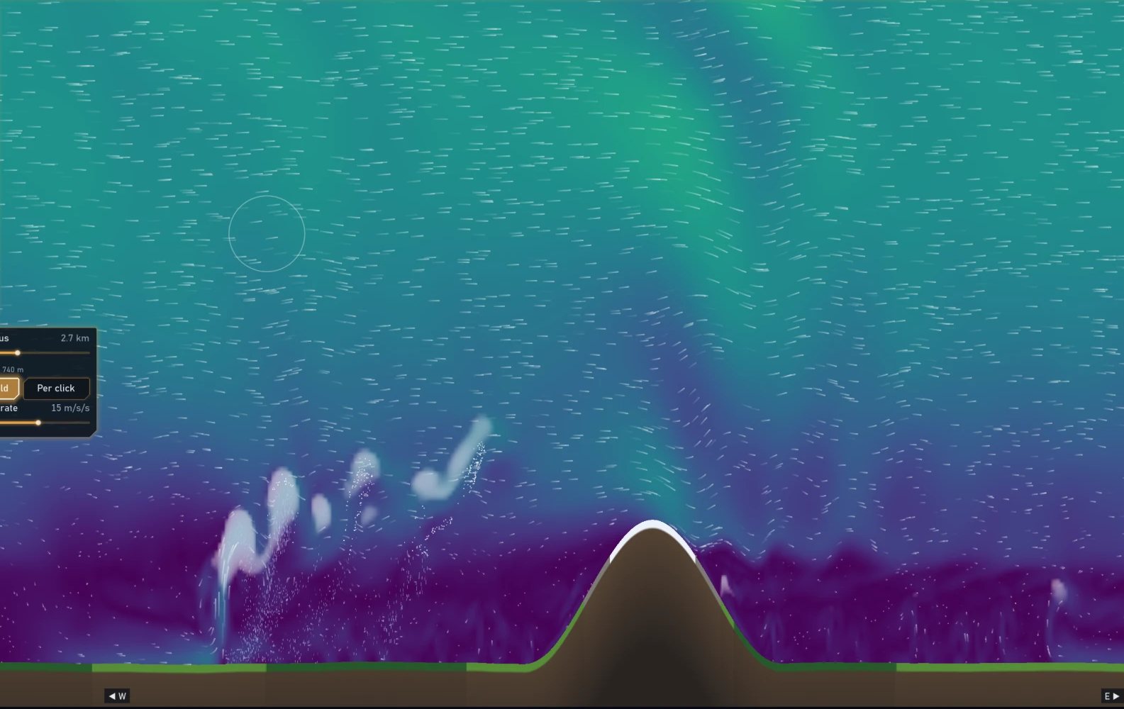 Wind speed over a mountain in the 2D slice